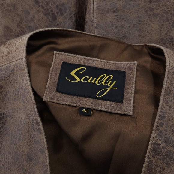 Scully Genuine Leather Button Up Vest Western Brown Distressed Crackled Size 42 - Picture 9 of 9